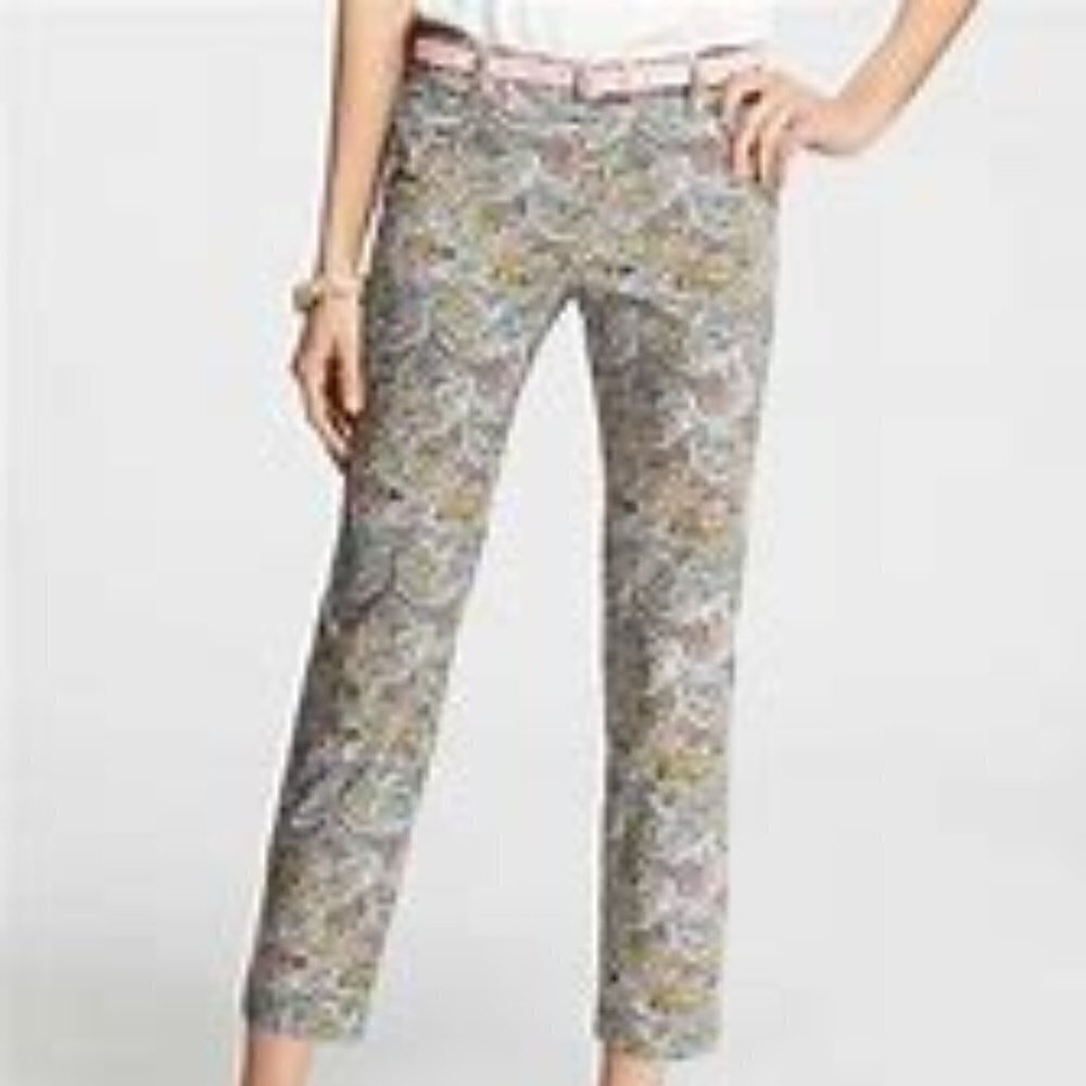 Ann Taylor Women's Carnegie Ivory Paisley Ankle Pant 8 Pastel Feminine Prep New